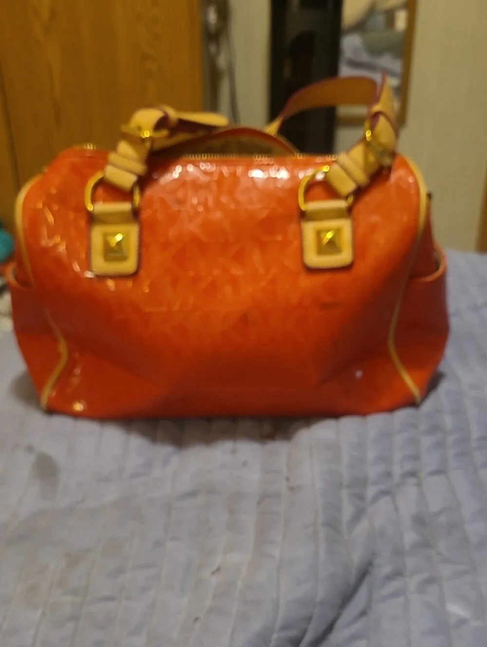 Rehab Bag Michael Kors Orange/redish Patent Satchel with Yellow Trim and Gold